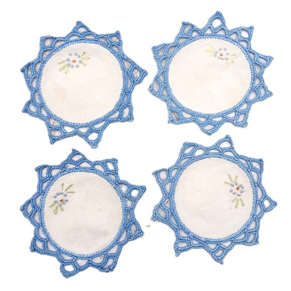 12 PCS Doilies Crochet Round Lace Blue Handmade Table Placemat Cotton Coasters - Picture 6 of 14